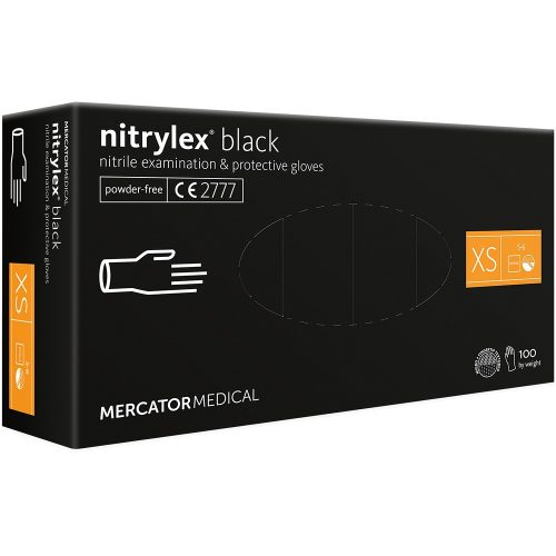 Nitrylex Black púdermentes FEKETE nitril kesztyű, XS-méret, 100db/doboz