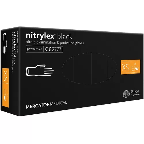 Nitrylex Black púdermentes FEKETE nitril kesztyű, XS-méret, 100db/doboz