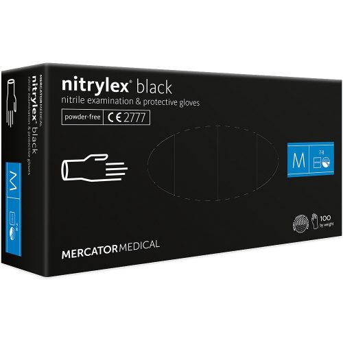 Nitrylex Black púdermentes FEKETE nitril kesztyű, M-méret, 100db/doboz