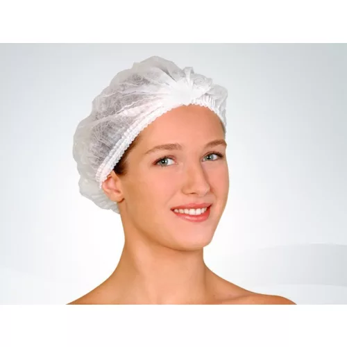 Egyszer használatos   Kozmetikai/Nővér sapka, 1db   körgumis, flíz, fehér/kék MM Opero 35781