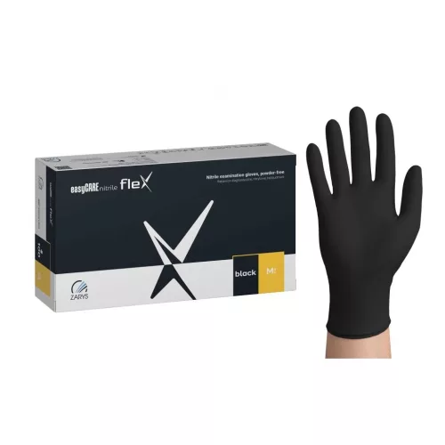ZARYS easyCARE nitril flex_Nitril vizsgálókesztyű, 100db púdermentes M_A100 Fekete